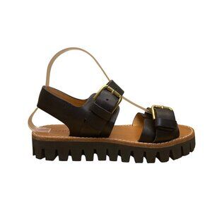 Cotelac Women’s Black Leather Buckle Strap Chunky Tread Sole Sandals Size 37